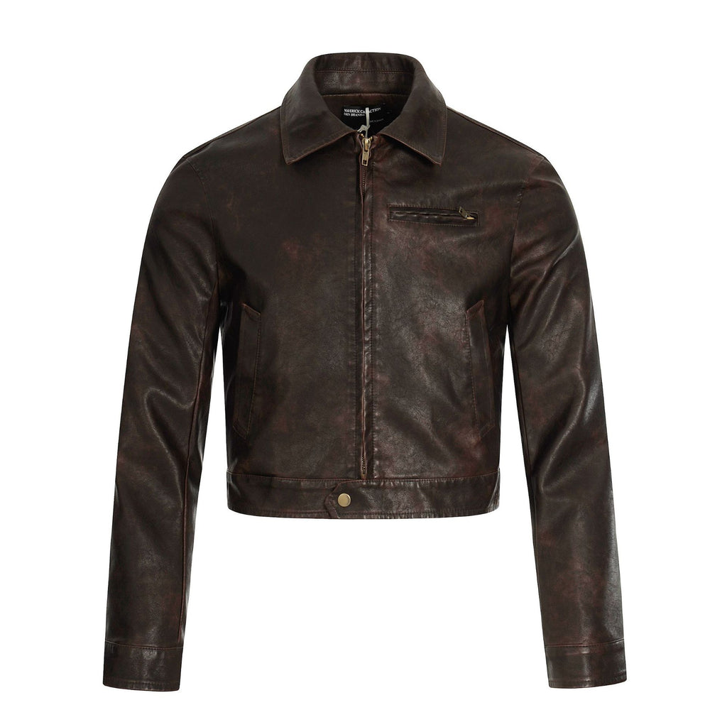 11KN Retro Leather Jacket Lapel Short Jacket