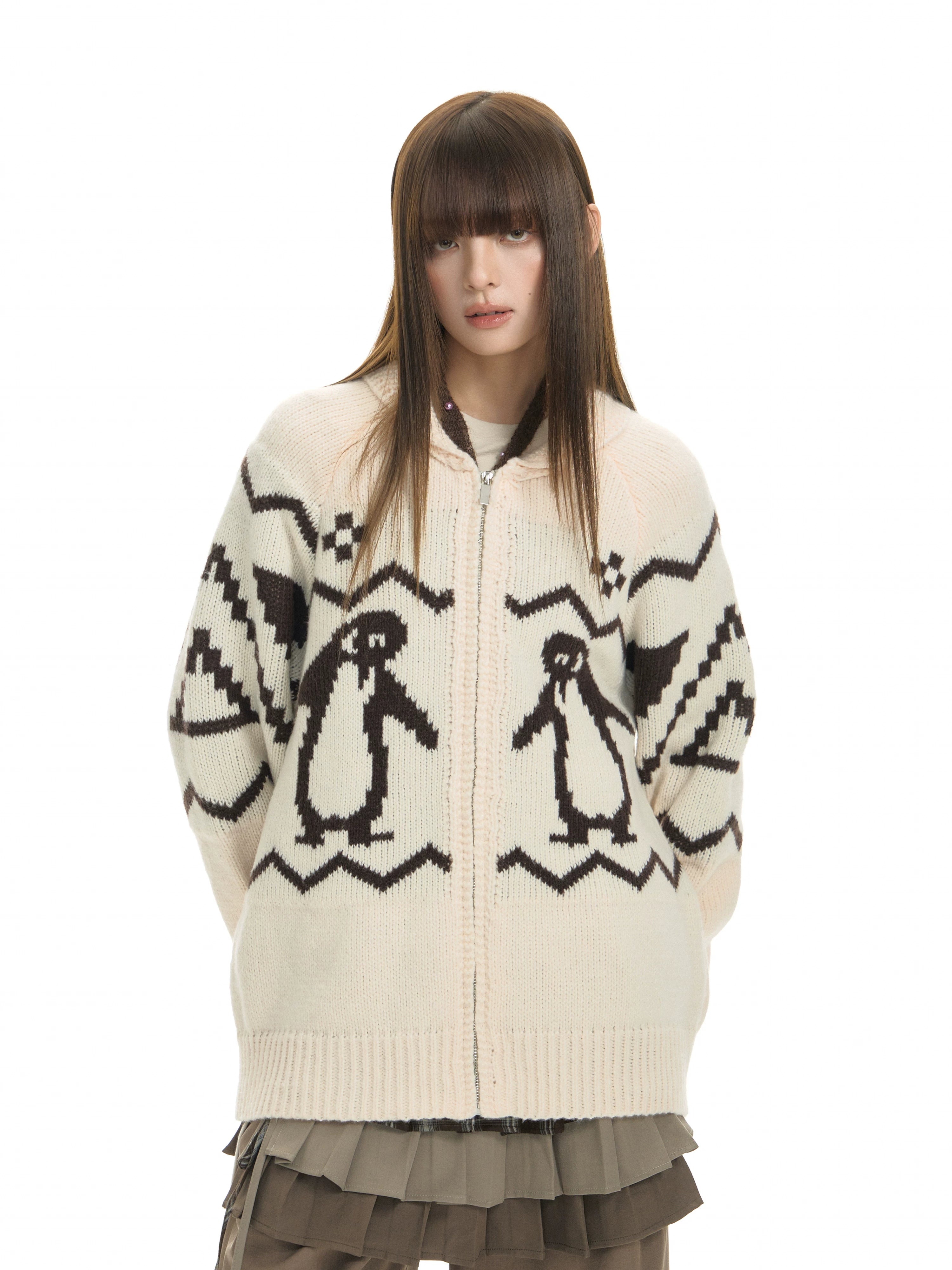 TGNS Contrasting Sweater Cardigan Jacket