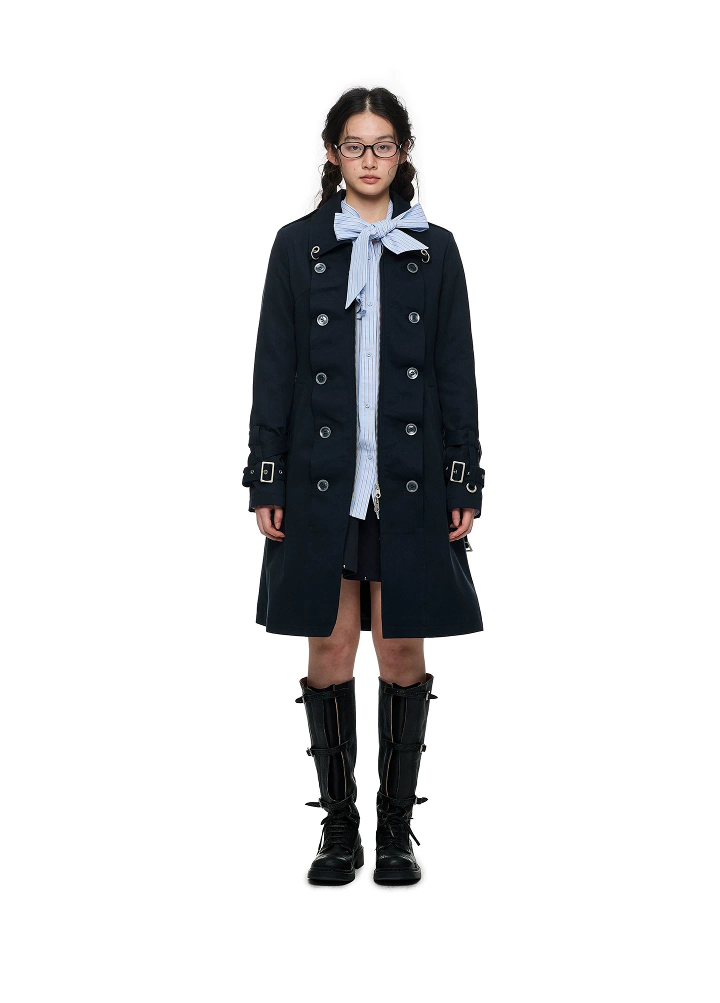 JIKOO Double-breasted Strap-on Slim-fit Jacket