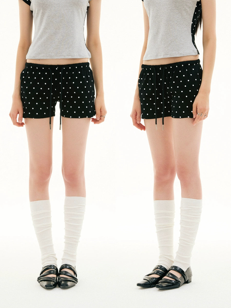 FUNKYFUN Full-printed Polka-dot Elastic Waist Three-point Casual Shorts