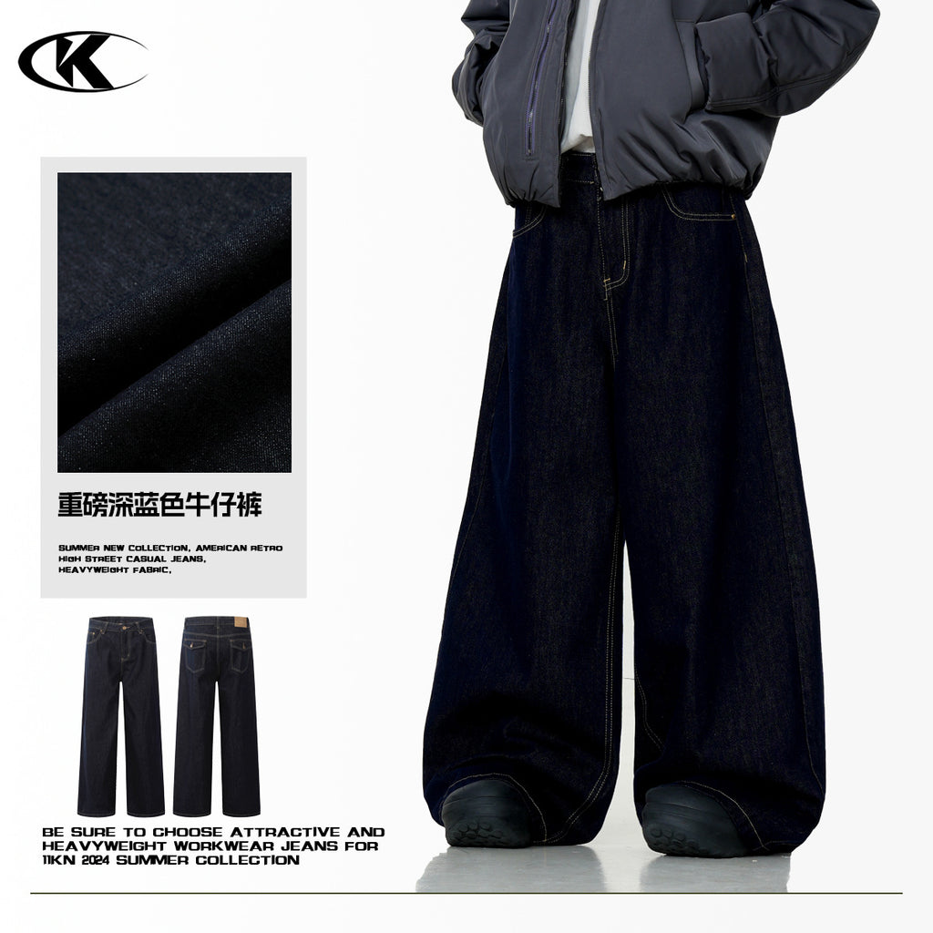 11KN Cleanfit Retro Dark Blue Loose Straight Casual Jeans