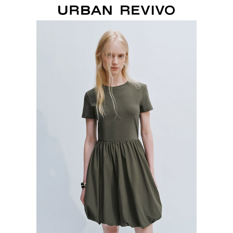 URBAN REVIVO Simple Temperament Bud Slim Short-sleeved Dress
