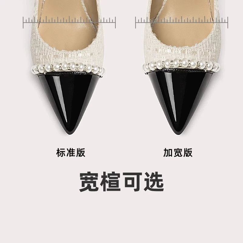 Lily Wei Color Matching Temperament Small Fragrant Style Pearl High Heels