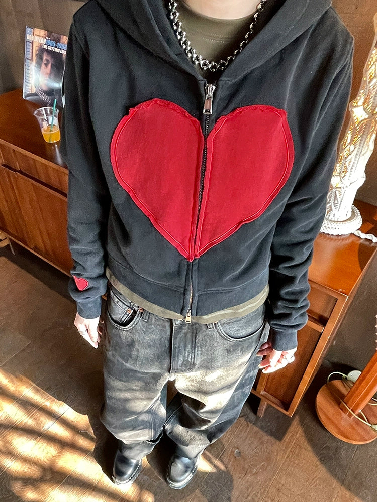 MMBBT Love Stitching Retro Hooded Zipper Jacket