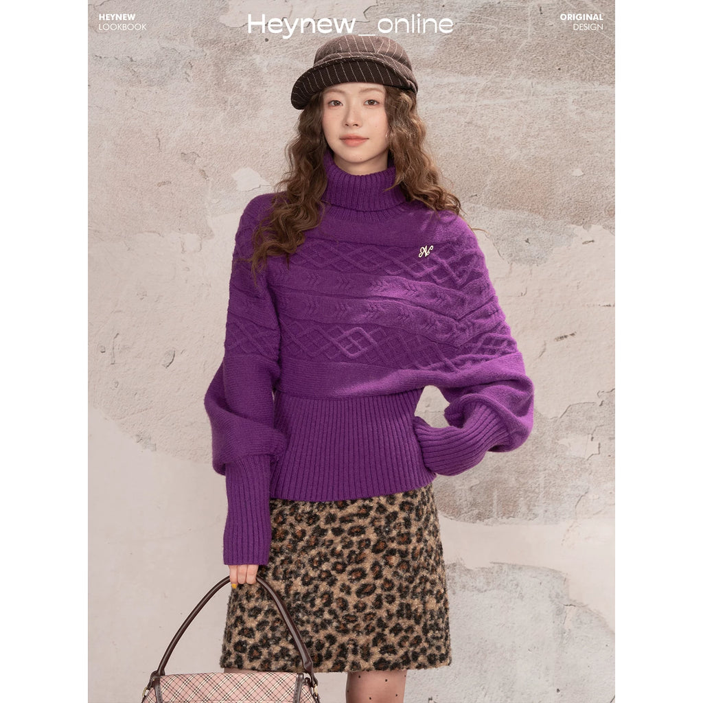 LOVEHEYNEW Turtleneck Lazy Temperament Waist and Thin Sweater