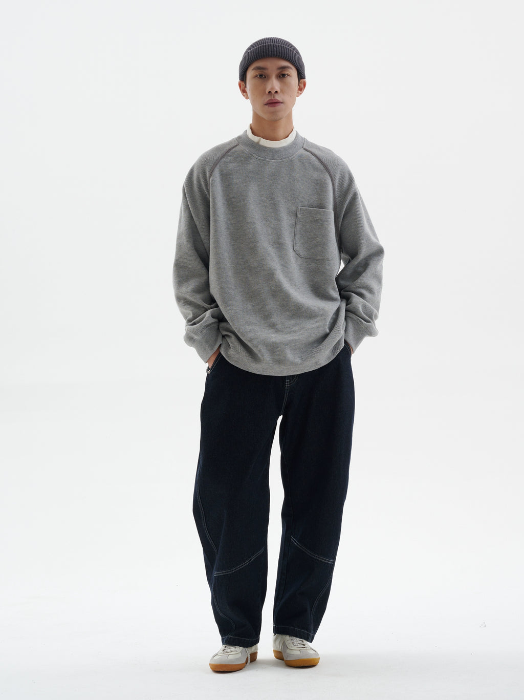 BUTTBILL Waffle Ragged Loose Long Sleeve Tee