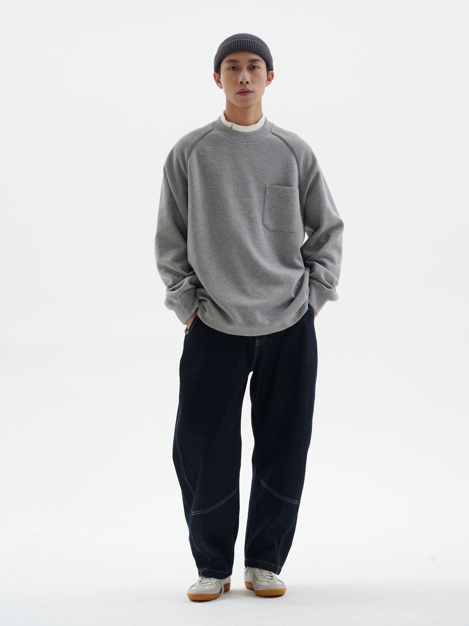 BUTTBILL Waffle Ragged Loose Long Sleeve Tee