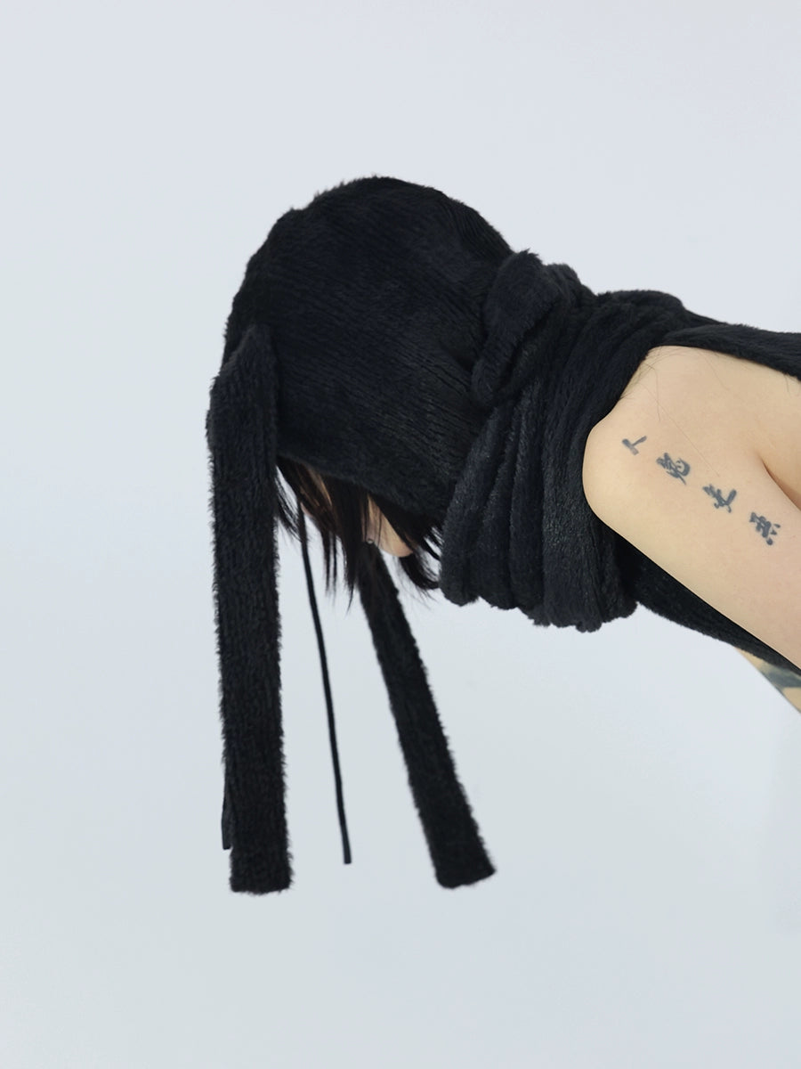 FUZZYKON Ear Plush Knitted Scarf Hooded Vest