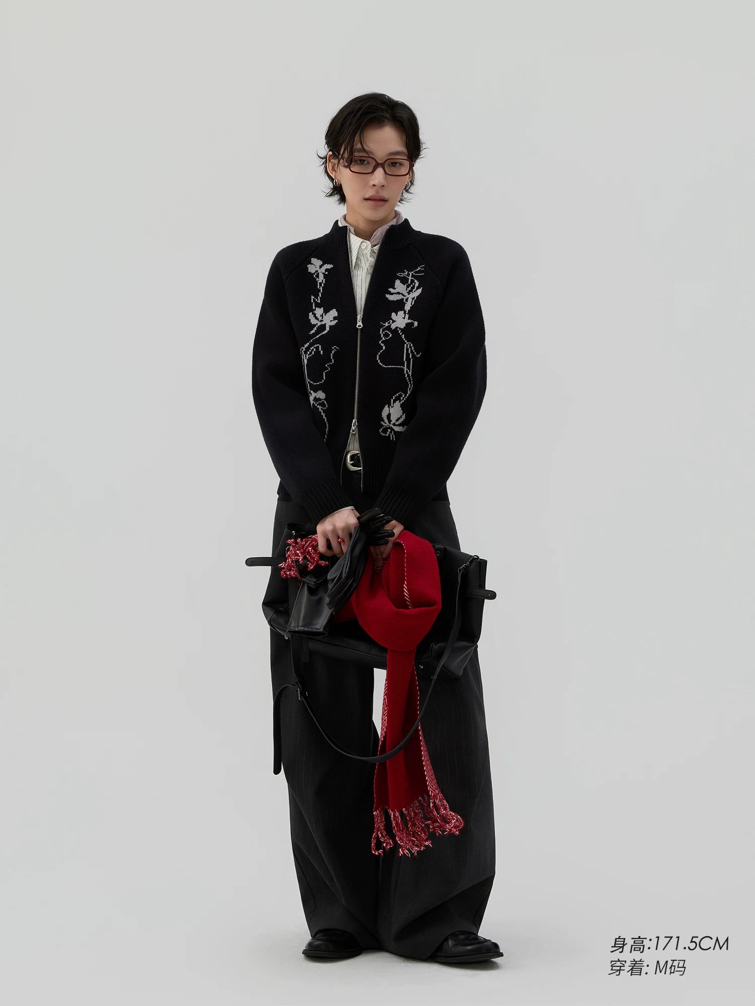 Sameuoo Sleeve Jacquard Sweater Cardigan