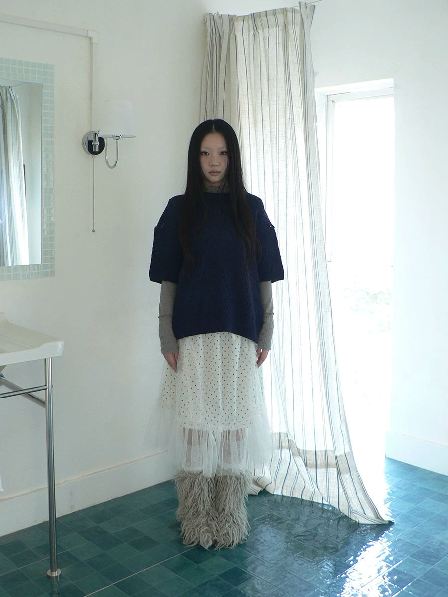 Ang: Project Hollow Round Neck Pullover Knitting Tee