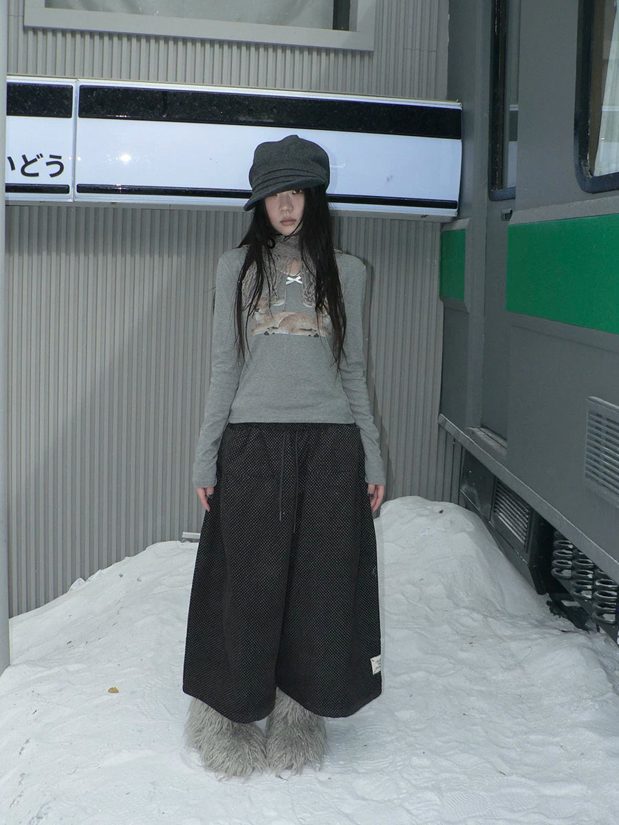 Ang: Project Vintage Polka Dot Elastic Waist Drawstring Wide Leg Slacks
