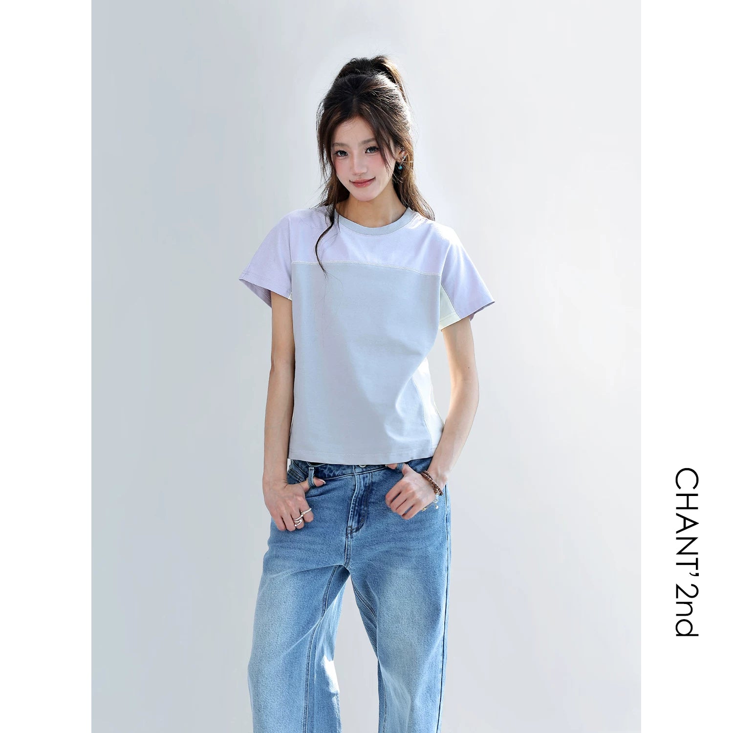 CHANT2nd Contrasting Color Splicing Casual Tee