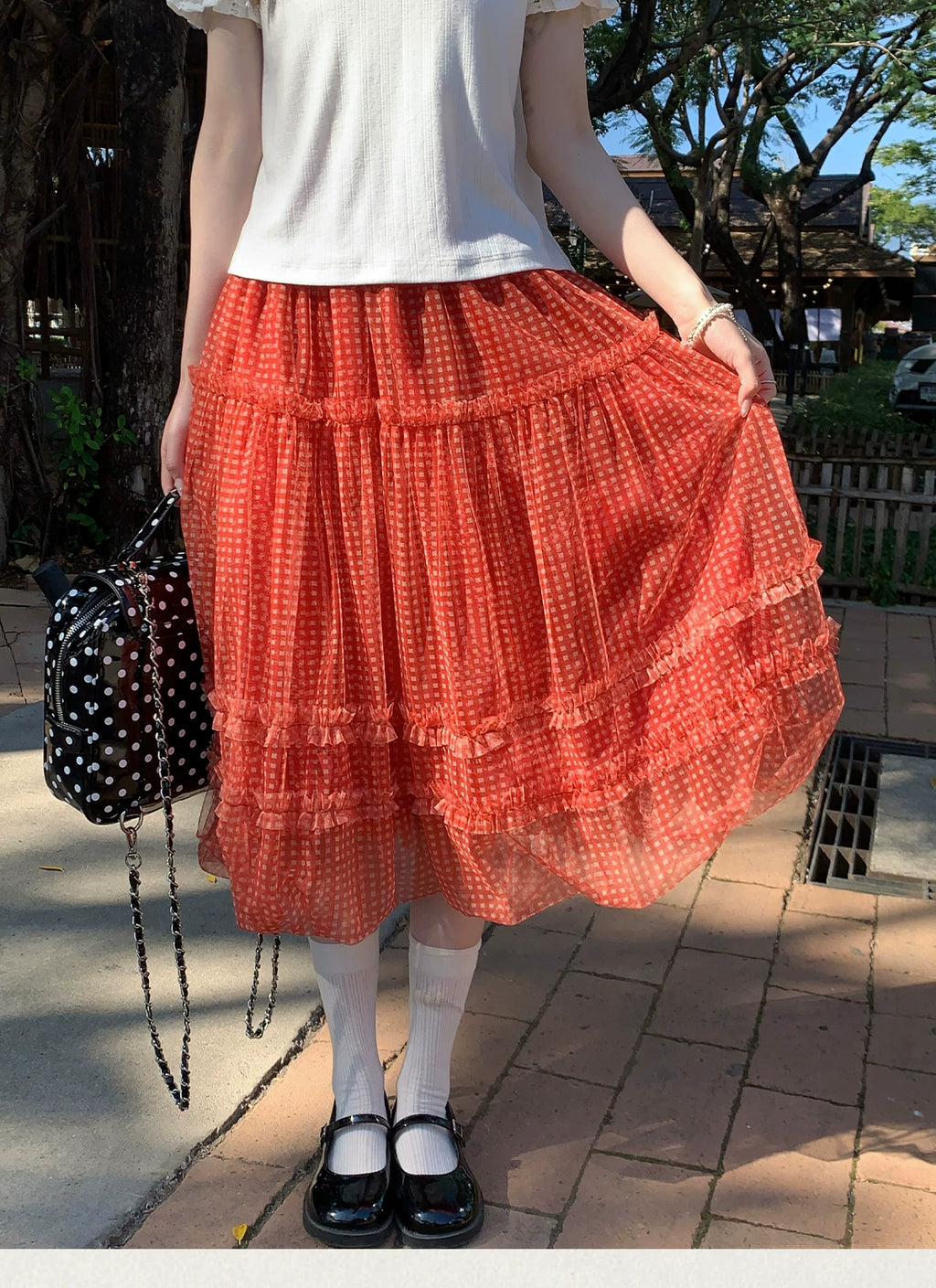 MUCHA Plaid Mesh Skirt