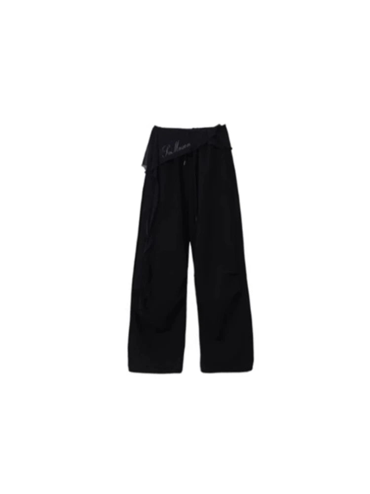 SAMUSAN Mesh Long Streamer Splicing Loose Wide-leg Pants