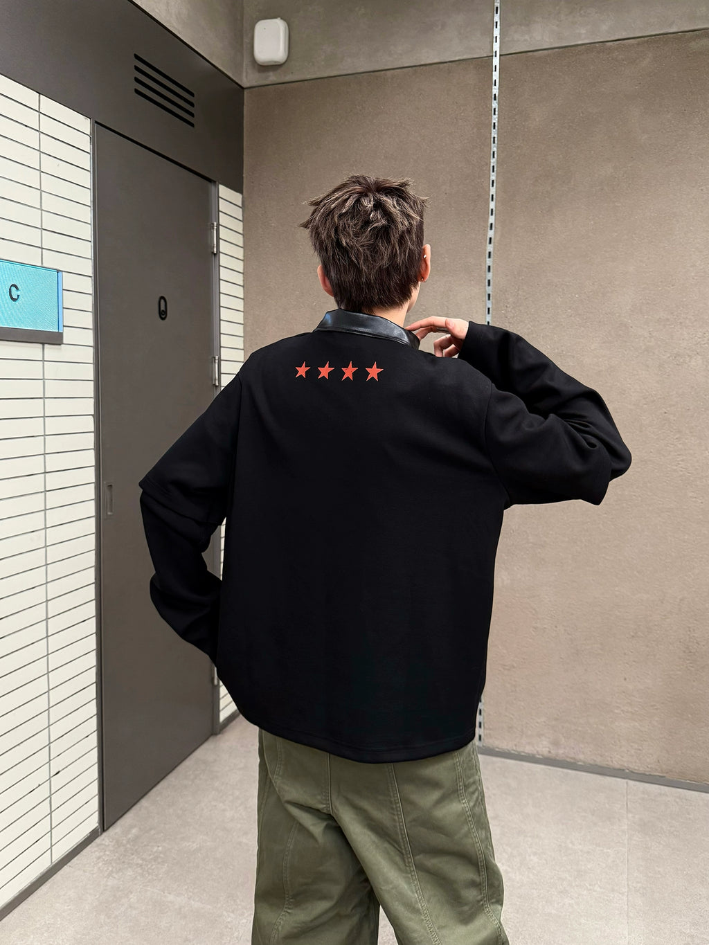 CHOIZE Retro Star Print Fake Two-piece Spliced Sweater