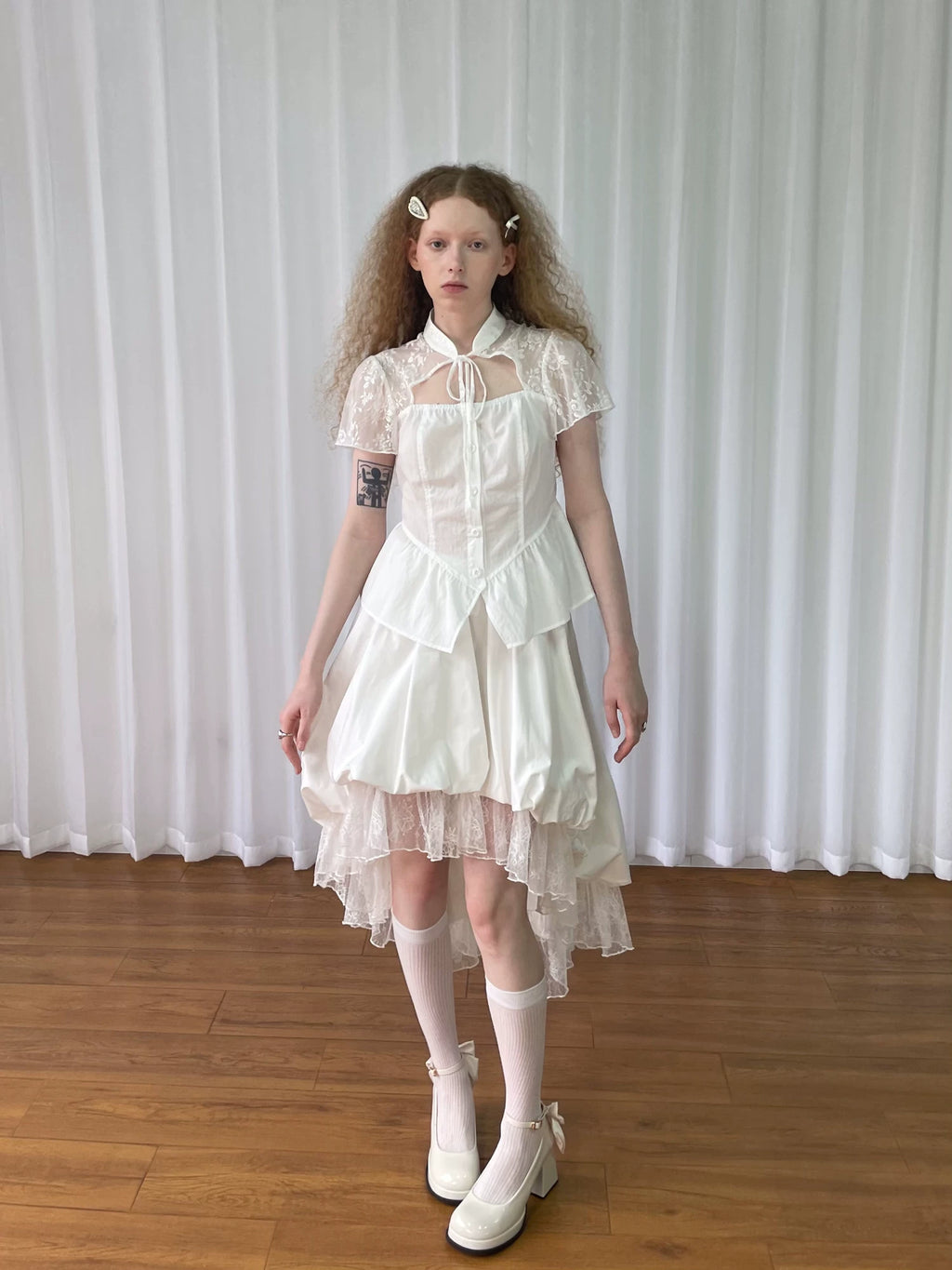 Loosesmell Mesh Stitching Irregular Skirt