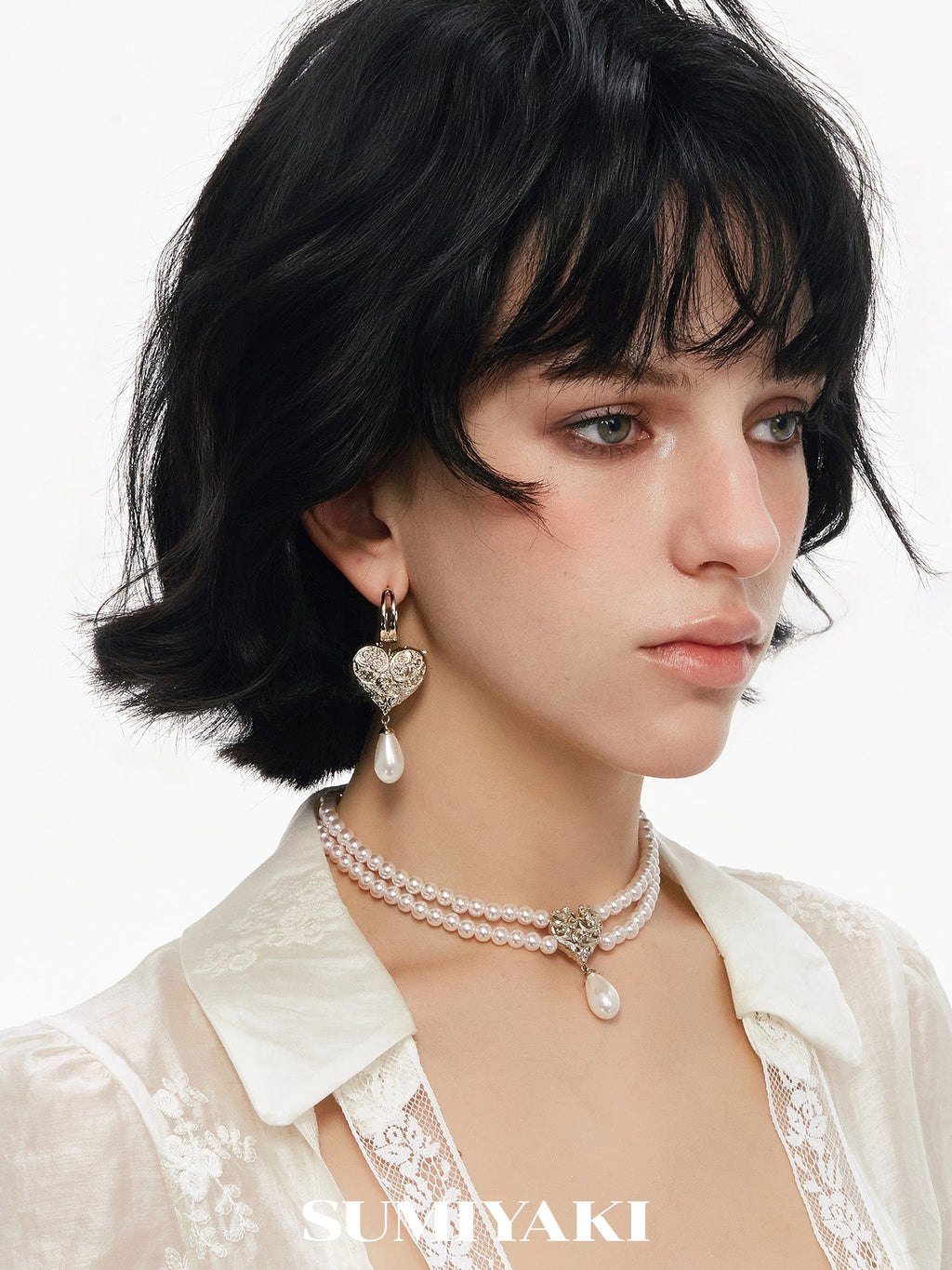 SUMIYAKI Relief Love Angel Pearl Earrings