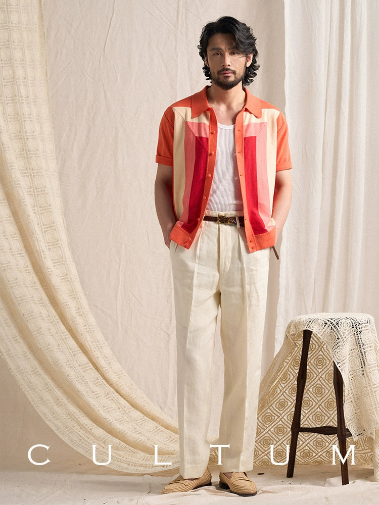 CULTAM Vintage Cardigan Short Sleeve Knitted Polo Shirt