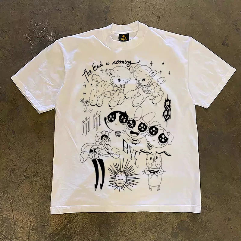 UPUPXIA  Loose Round Neck Casual Tee