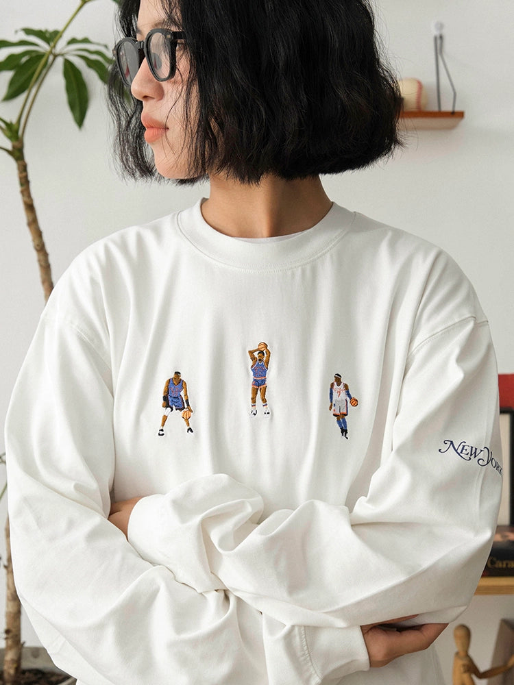 Battles Embroidery Vintage Loose Casual Long Sleeve