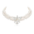 1JINN Double Pearl Metal Flower Clavicle Chain