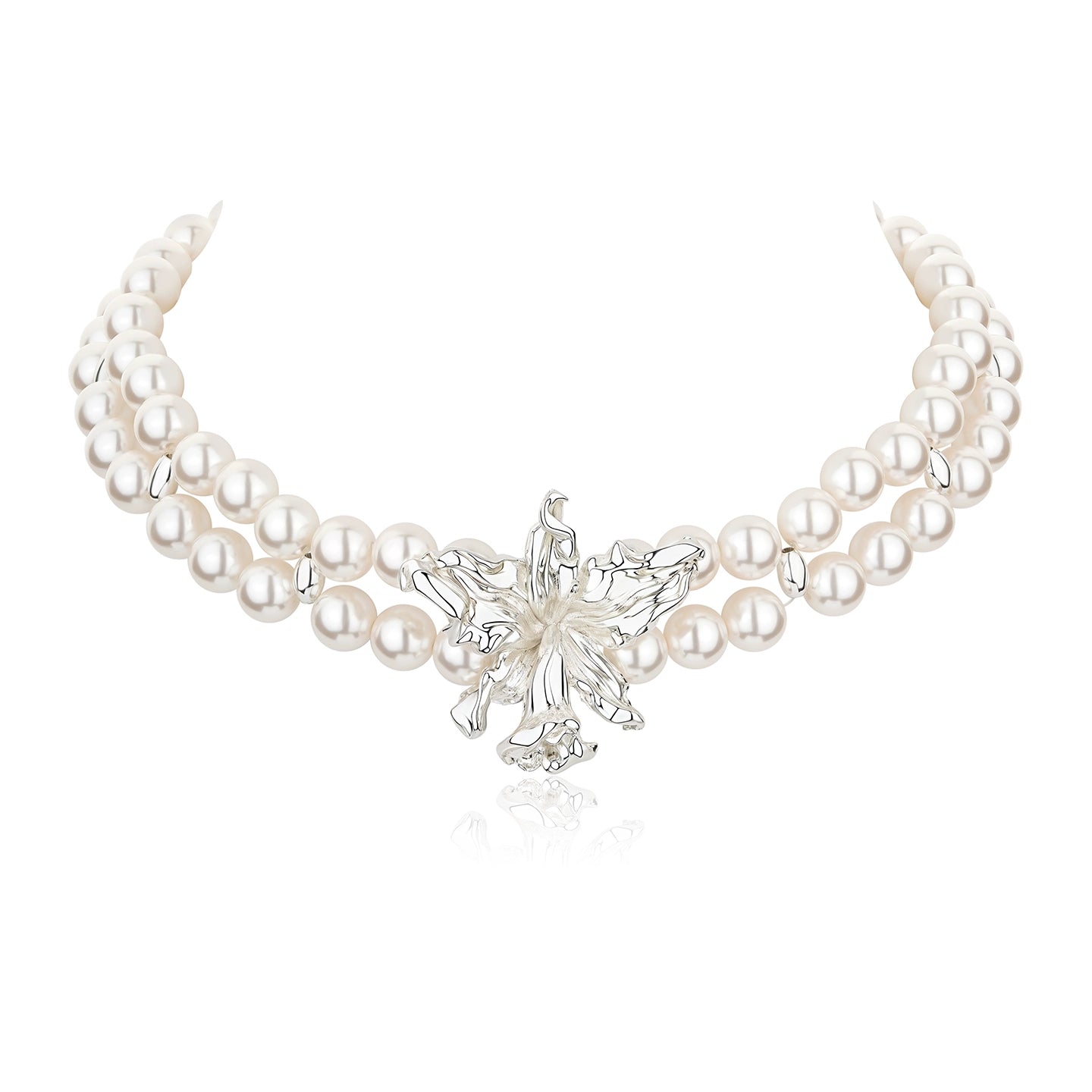 1JINN Double Pearl Metal Flower Clavicle Chain