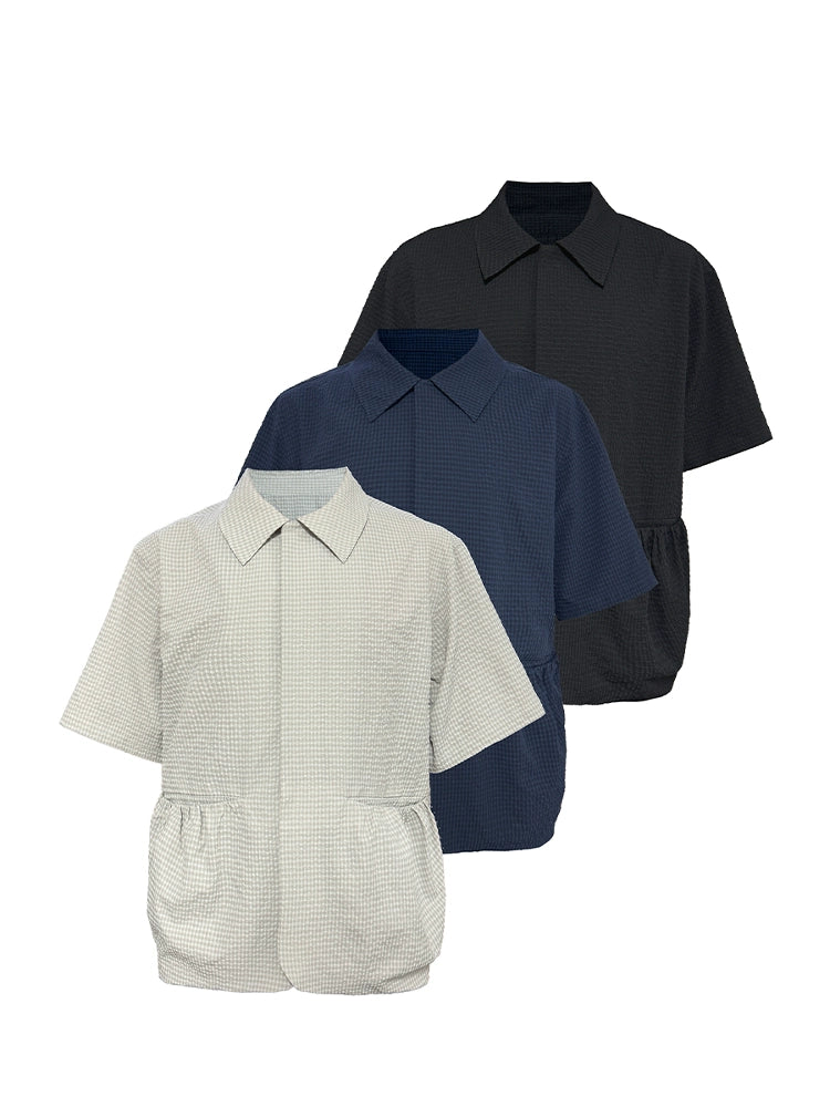 JCAESAR SHIRT Bubble Pleated Drawstring Shirt