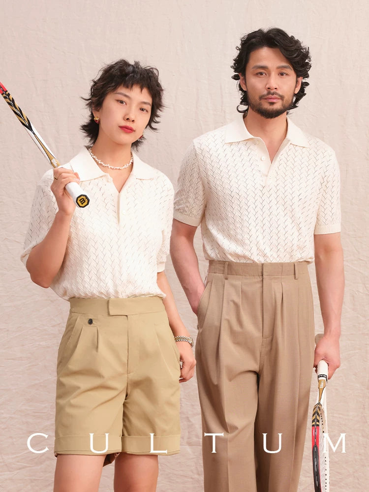 CULTUM Vintage Polo Collar Hollow Shirt Tee