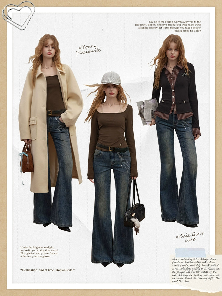 UNIREE Flash Diamond Stretch Low Waist Jeans