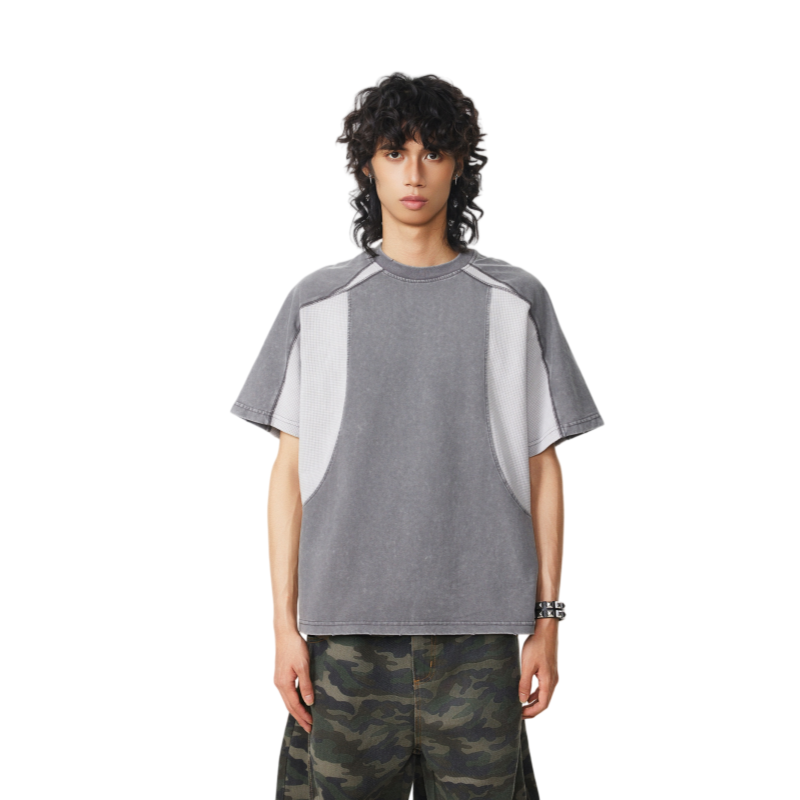 BTSG Washing Deconstruction Splicing Contrasting Color Advanced Tee