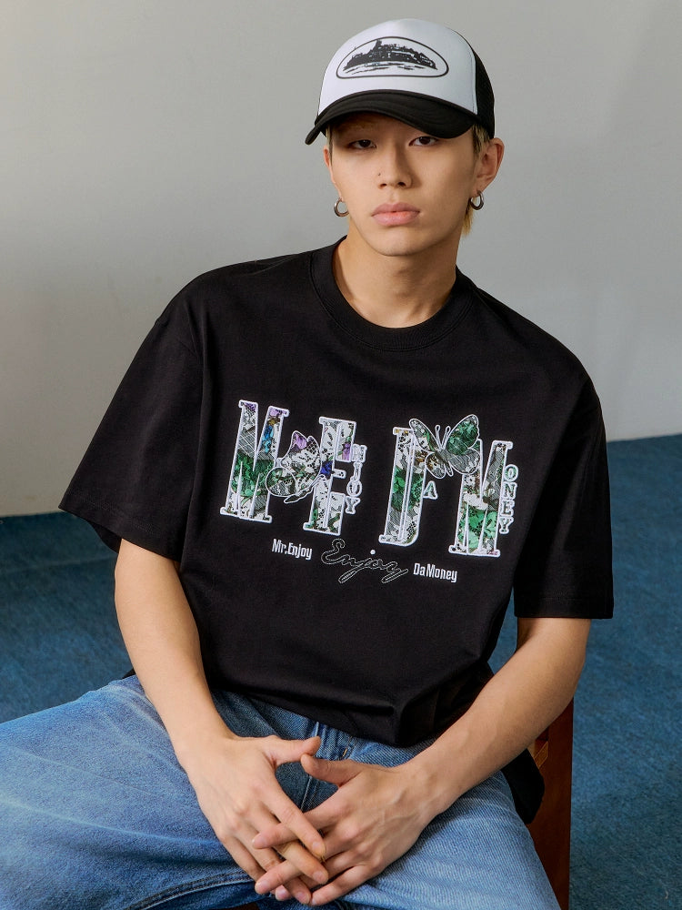 MEDM Lace Printed Applique Butterfly LOGO Tee