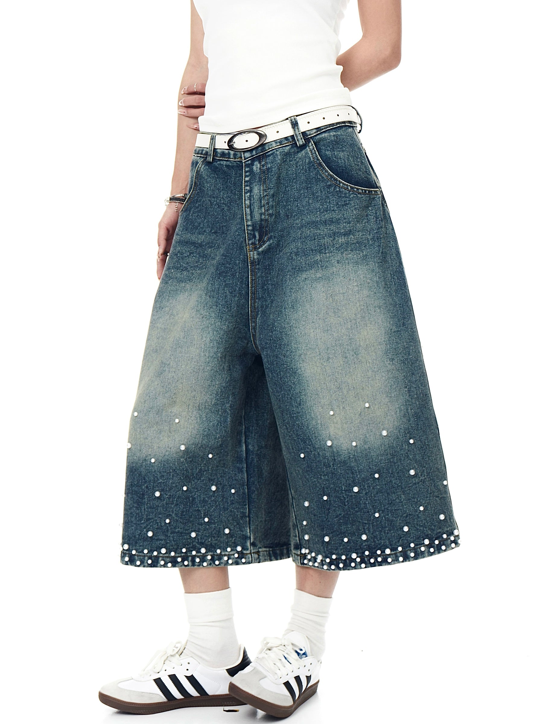 BLACKLISTS Heavy Industry Beaded Denim Shorts