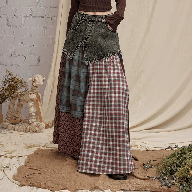 UNIREE Denim Woven Splicing Irregular Skirt