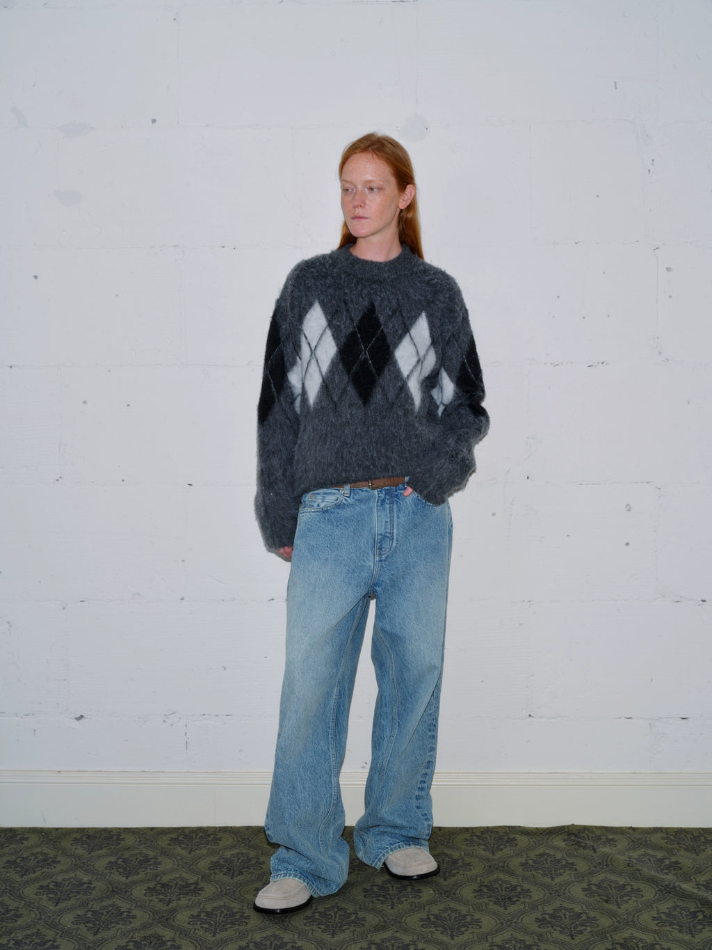VLABMADE Vintage Contrast Rhombus Knitted Sweater