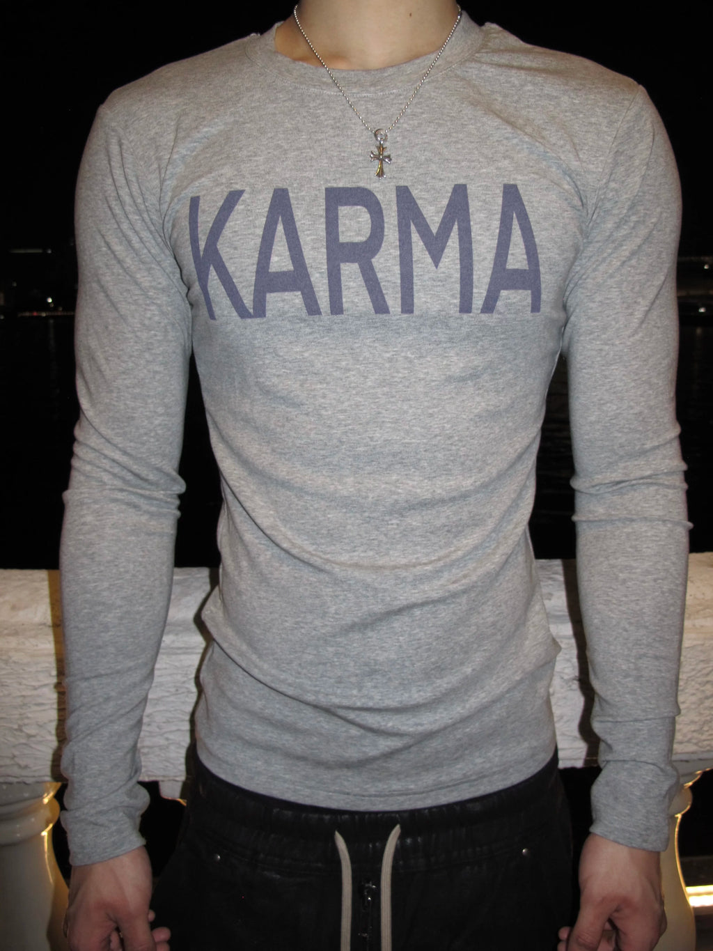 KARMANISTIC Vintage Crew Neck Letter Print Slim Sleeve