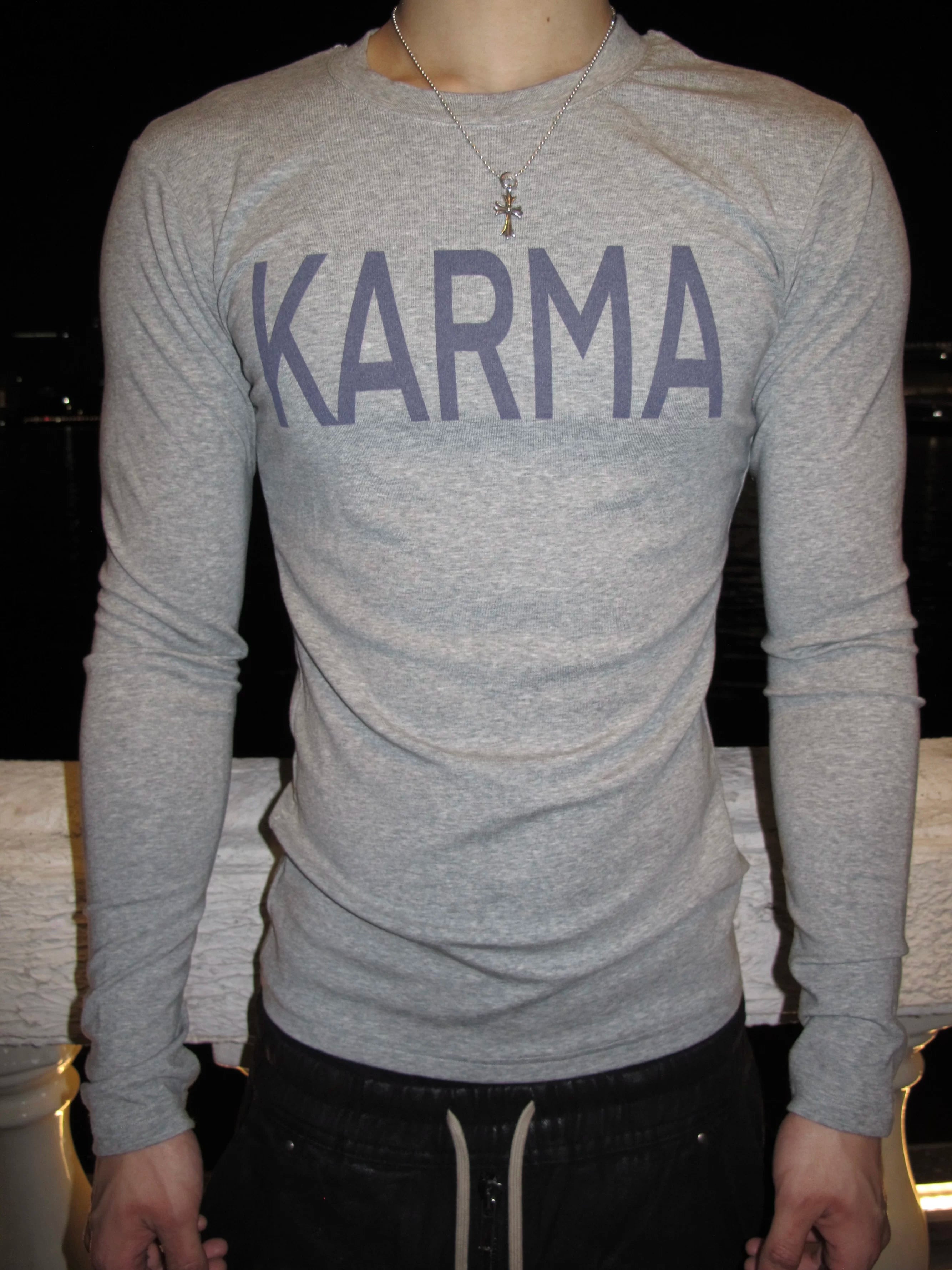 KARMANISTIC Vintage Crew Neck Letter Print Slim Sleeve