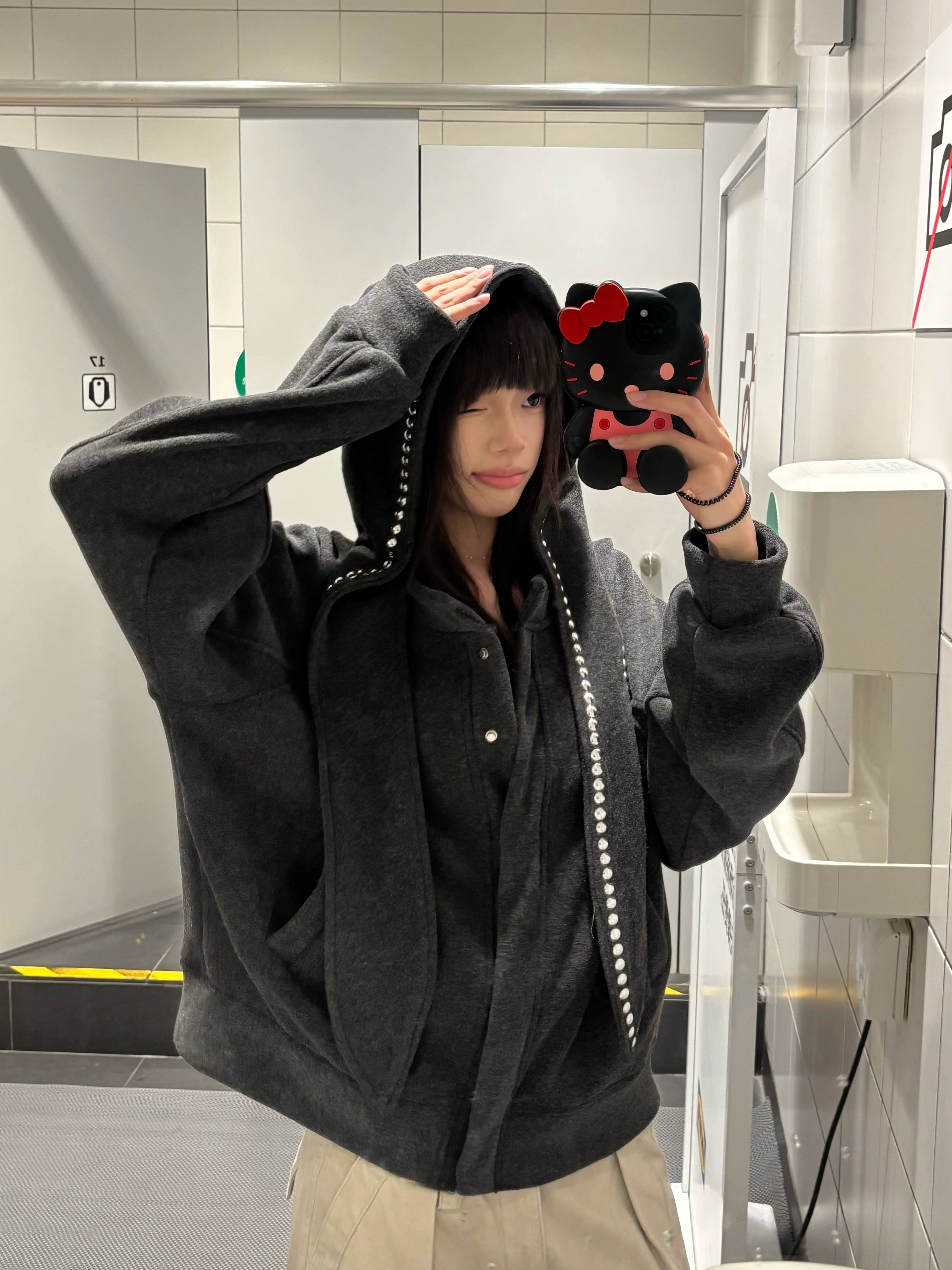 BF. BORFEND Rabbit Ear Rivet Hooded Sweater Jacket