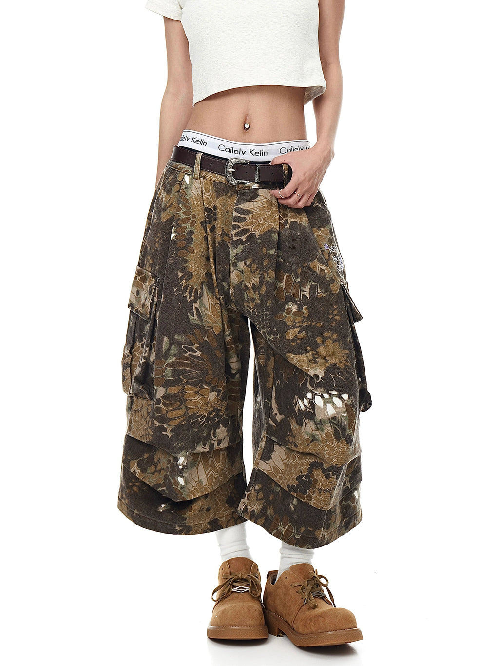 BLACKLISTS Snake Pattern Camouflage Tooling Shorts