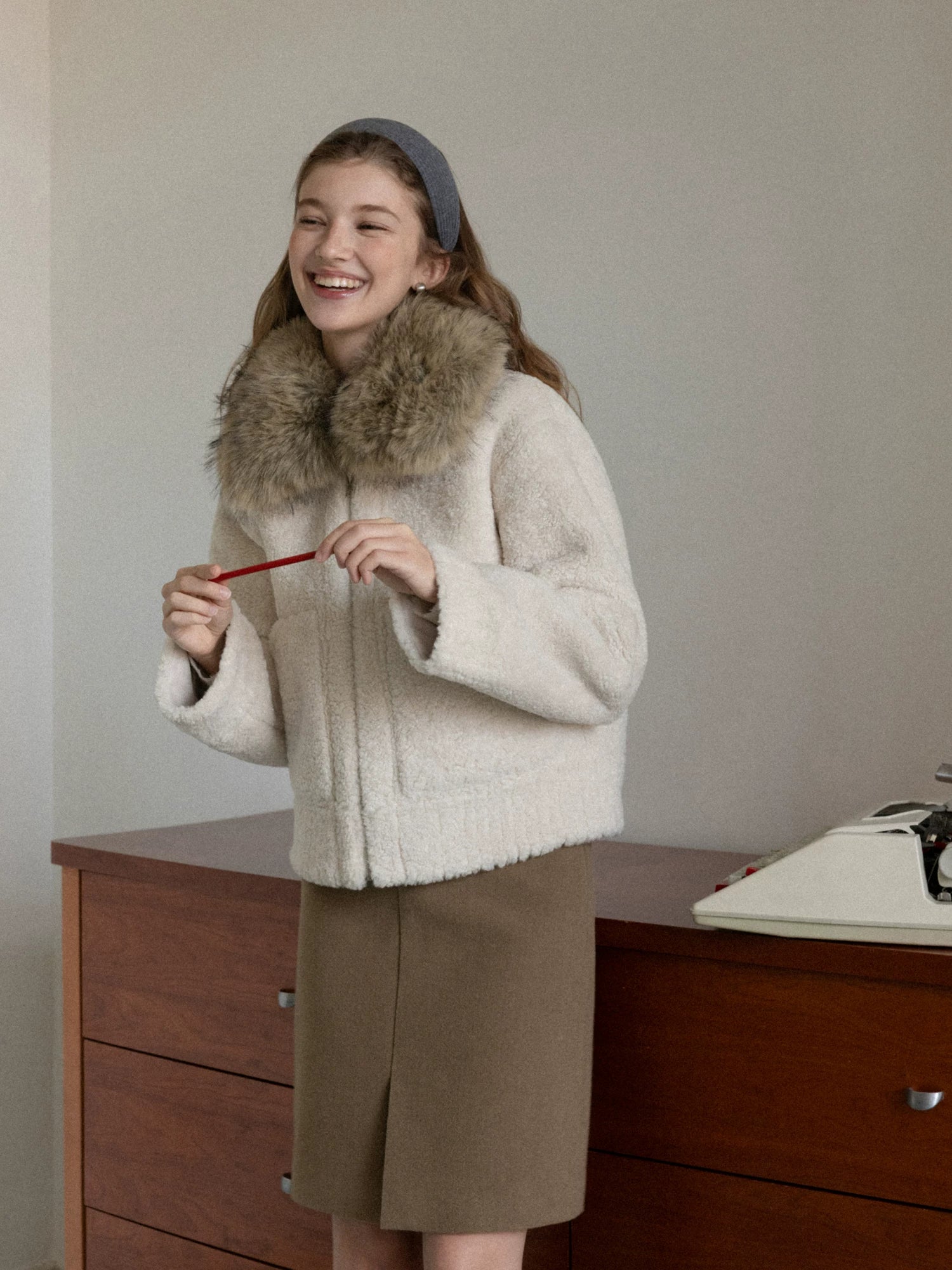 Cantonstory Korean Versatile Lamb Wool Collar Thickened Jacket