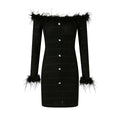 FINDYAWINGS Vintage One-word Shoulder Plush Dress