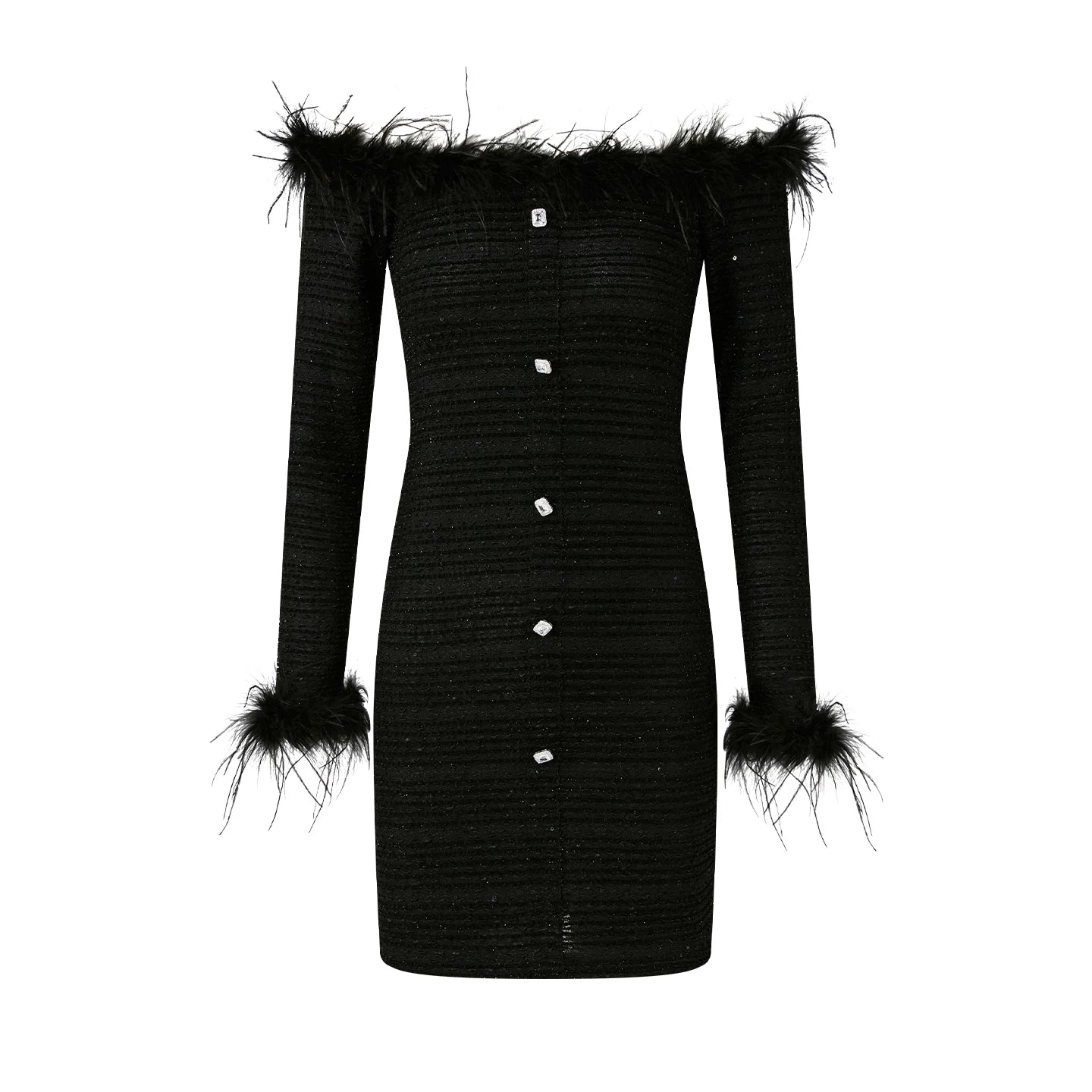 FINDYAWINGS Vintage One-word Shoulder Plush Dress