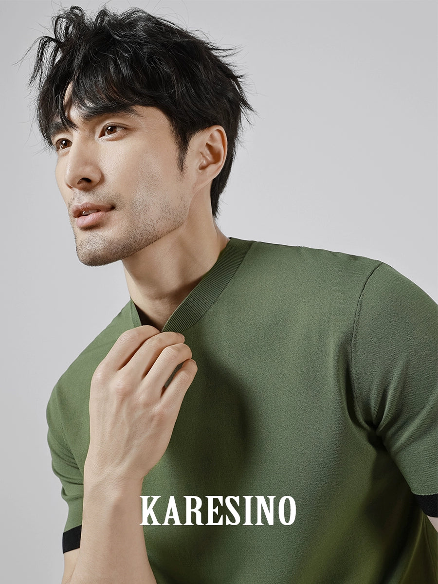 KARESINO Contrasting Color Ice Silk Breathable Tee
