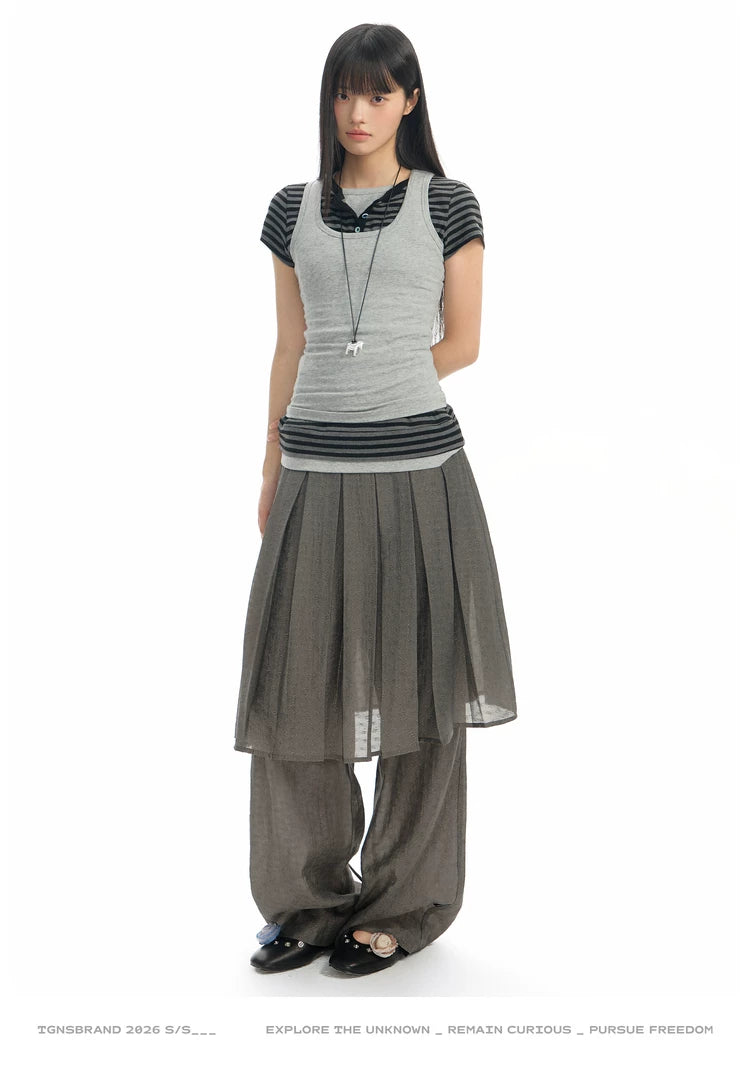 TGNS Fake Two-piece Breathable Pleated Skirt Pants