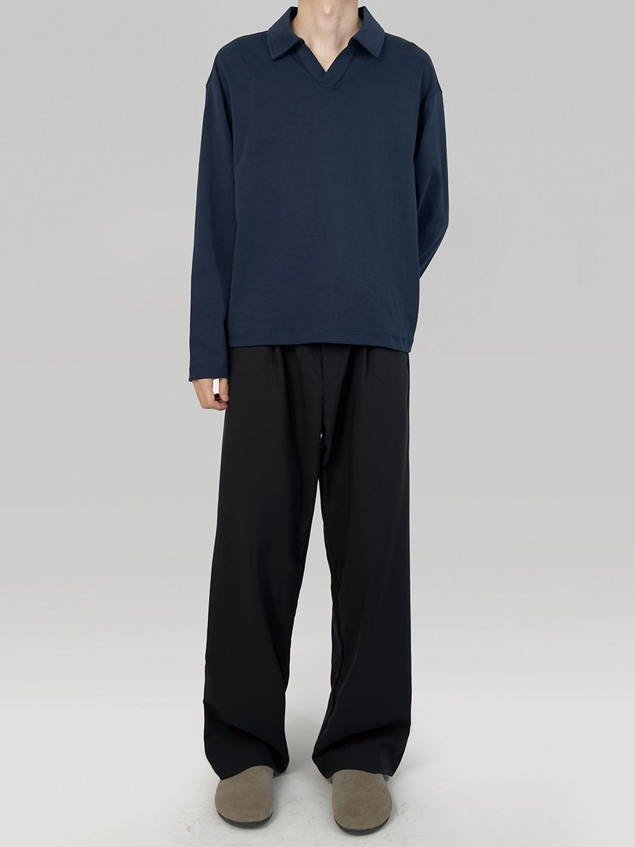 PLUS NO LOGO Casual Seagull Neck Long-sleeved Polo Shirt