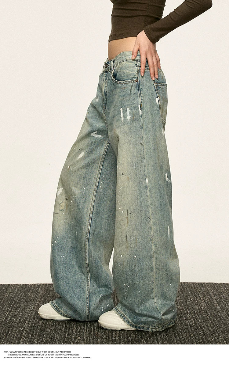 Aaisup Vintage Ink Splash Loose Jeans