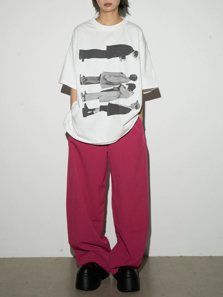 MICHINNYON Hipster Print Loose Round Neck Tee