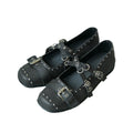 Mooreyu Rivet Round Head Cross Buckle Leather Shoes