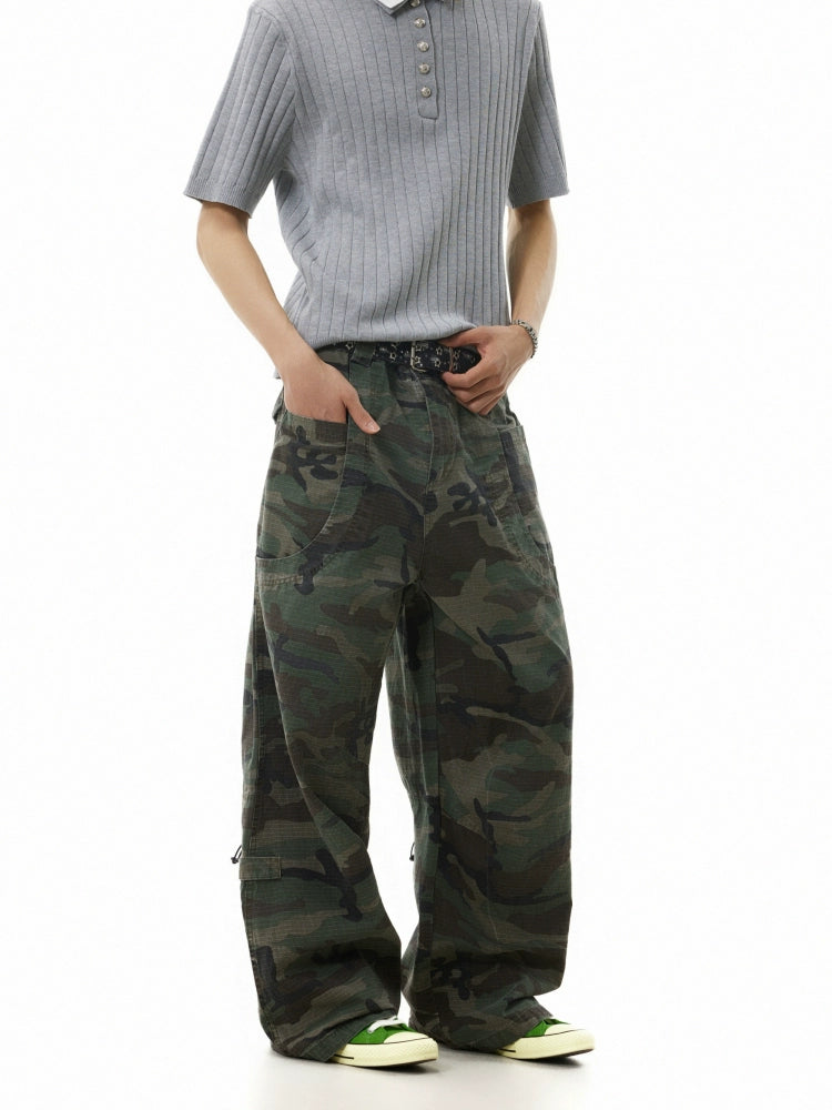 (Clearance) BTSG Retro Washed Faded Camouflage Overalls