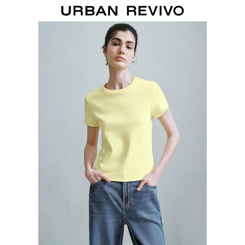 URBAN REVIVO Basic Versatile Crew Neck Short Sleeve T-Shirt