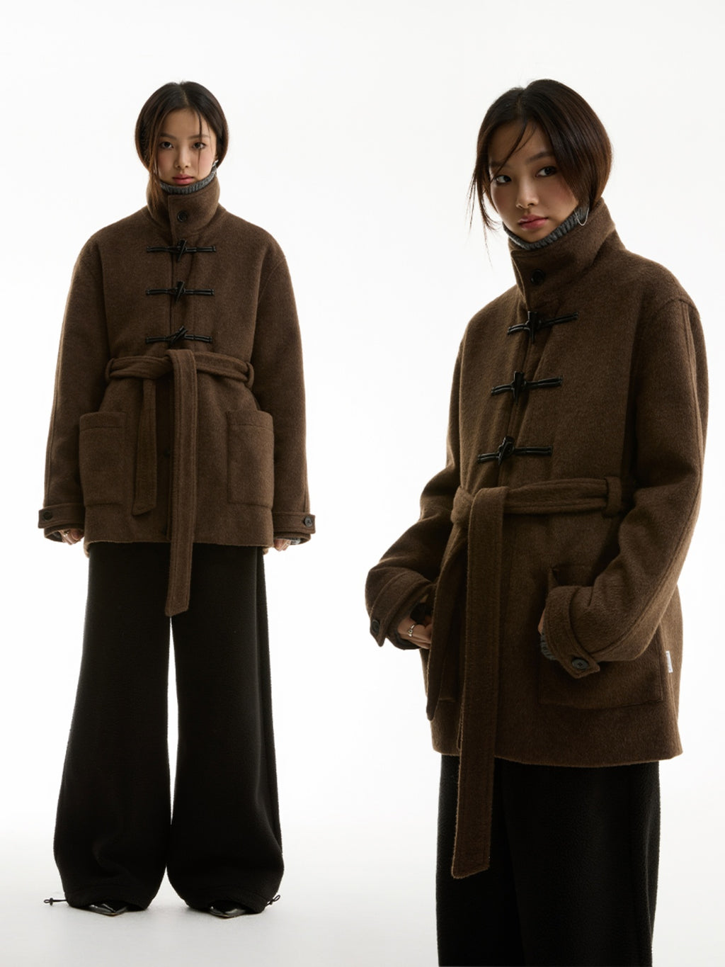 FUNKYFUN Horn Buckle Woolen Coat Jacket